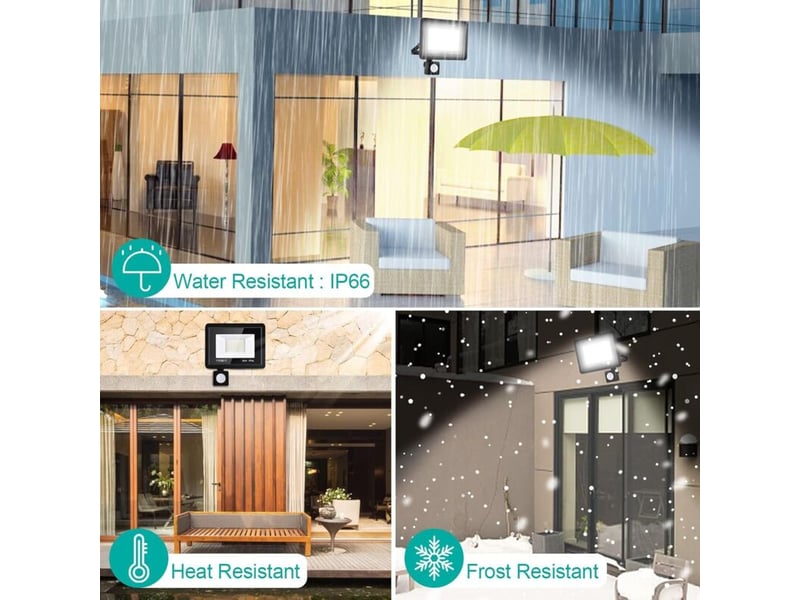  100w projecteur led détecteur de mouvement 10000 lm 6500k blanc froid étanche ip66, extérieur, garage  - Conforama E