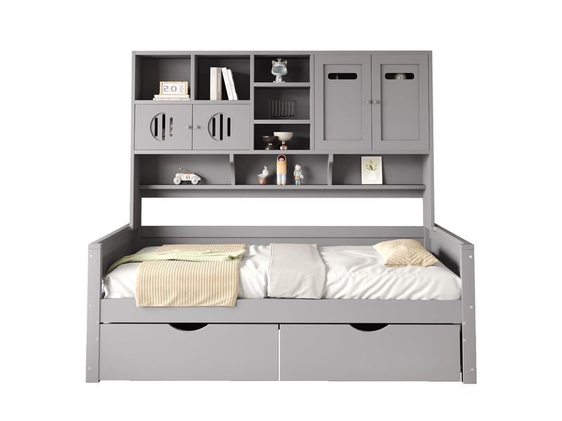  Lit avec rangement 90x200cm coloris gris bois massif lit enfant gris - Conforama A