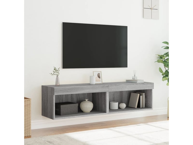 Lot de 2 meuble tv avec lumières led sonoma gris 60x30x30 cm - Conforama E