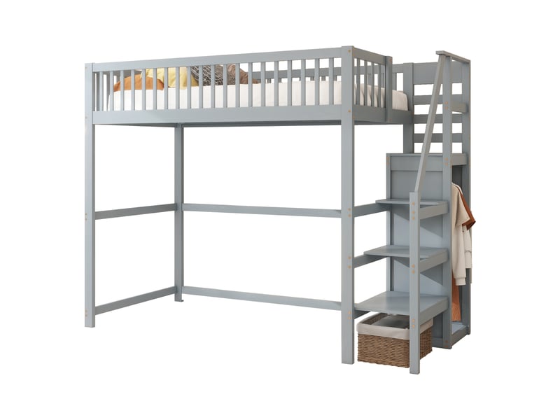  Lit mezzanine 90x200 cm coloris gris bois massif lit enfant gris - Conforama A