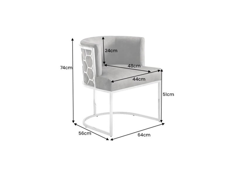  Chaise velto grise en velours – structure argentée brillante, accoudoirs et dossier nid d'abeilles  - Conforama C