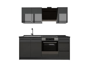 Vicco cuisine, anthracite haute brillanceanthracite, 180cm plan de travail anthracite