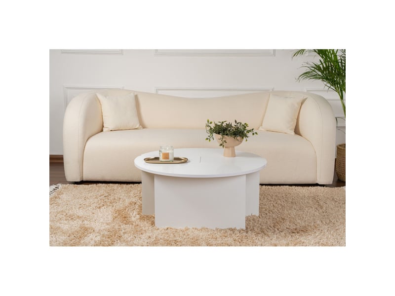  Table basse ronde en bois mdf mélaminé blanc naturel ø90 x 41 cm  - Conforama E