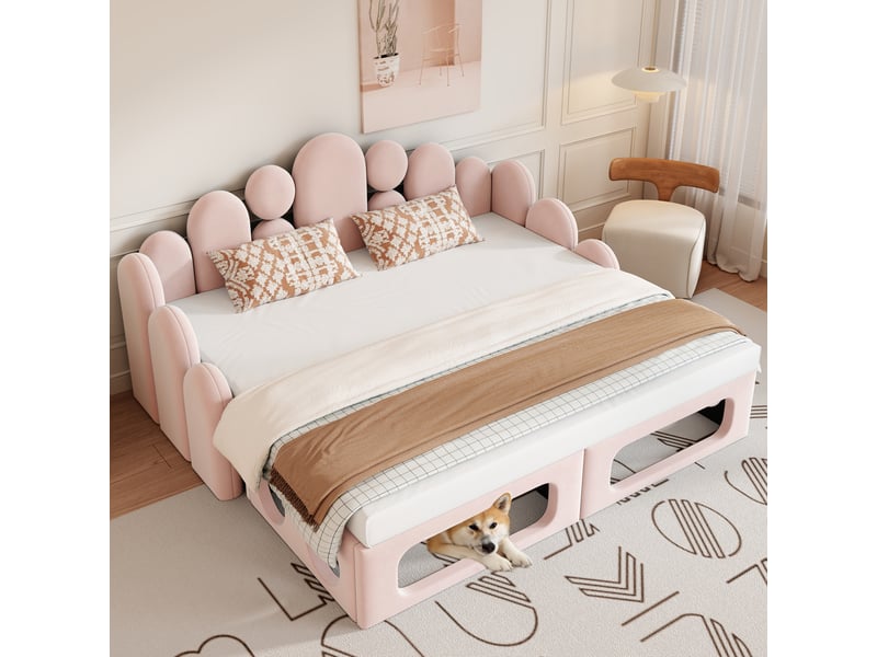  Lit convertible en velours rose 180x200 cm cm  - Conforama E