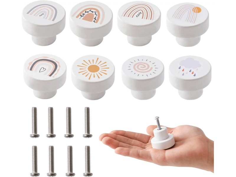  8 boutons de bois pour tiroirs d'enfants, ronds de 35 mm pour armoire, chambre à coucher, placard, porte, couleur blanche.  - Conforama A