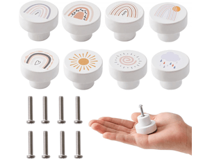 8 boutons de bois pour tiroirs d'enfants, ronds de 35 mm pour armoire, chambre à coucher, placard, porte, couleur blanche.
