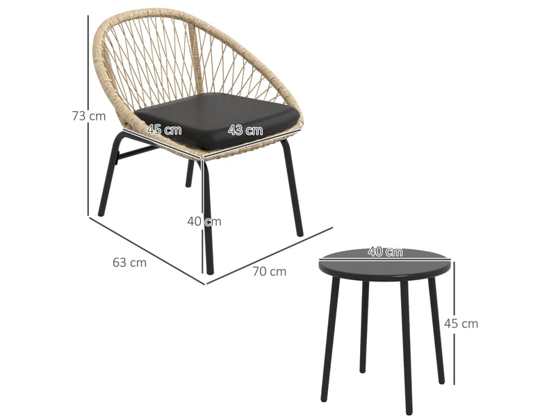 Salon de jardin 3 pièces 70x63x73 cm – jaune – 2 fauteuils avec coussins et table ronde en acier stable - Conforama C