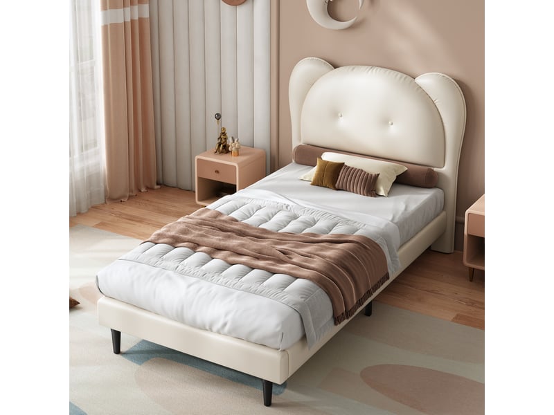  Modenvie lit enfant 90x200 cm - tête de lit en forme d'animal, revêtement pu - pour chambre d'enfant - beige  - Conforama B