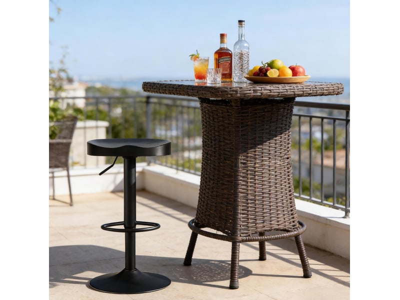  Tabouret de bar pivotant réglable en hauteur avec repose-pieds, assise ergonomique en bois et métal noir  - Conforama E