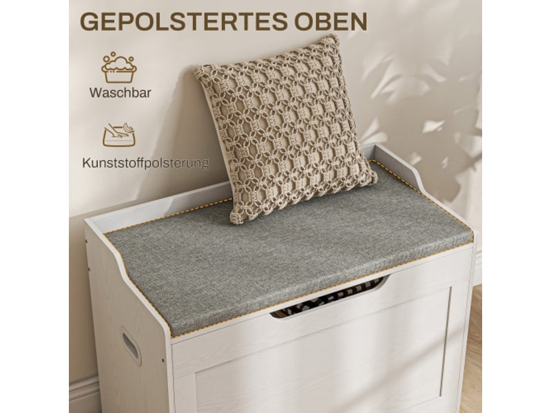  Coffre de rangement blanc 103 l avec couvercle, assise et coussin amovible, pour salon et chambre  - Conforama D