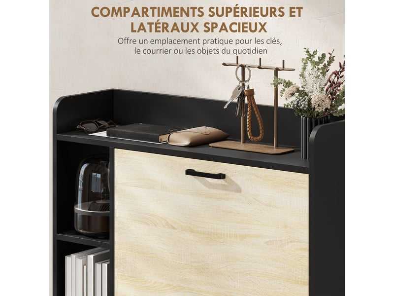  Meuble à chaussures 15 paires, armoire à chaussures moderne avec 2 tiroirs rabattables, noir, 83x24x90,5cm  - Conforama R