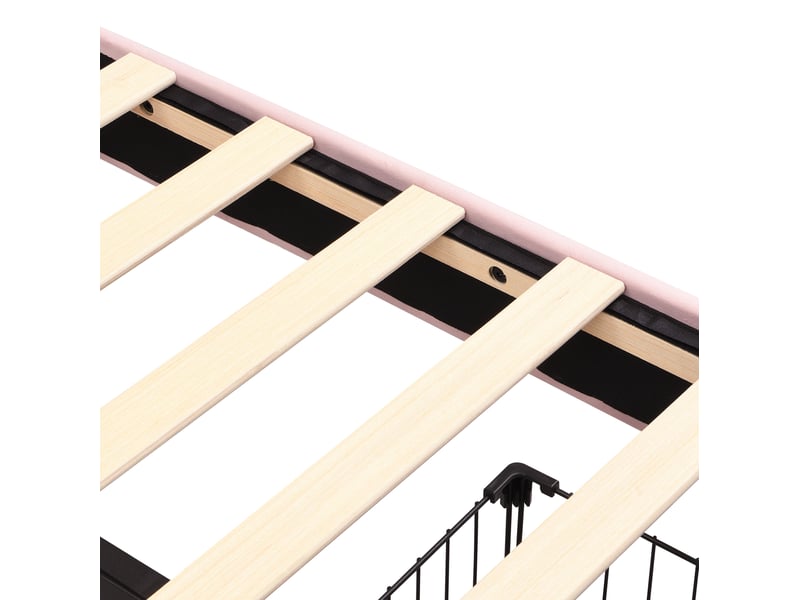  Lit enfant 90x200 cm en velours rose avec tiroir, tête de lit ondulée et led pilotée par application, sans matelas  - Conforama D