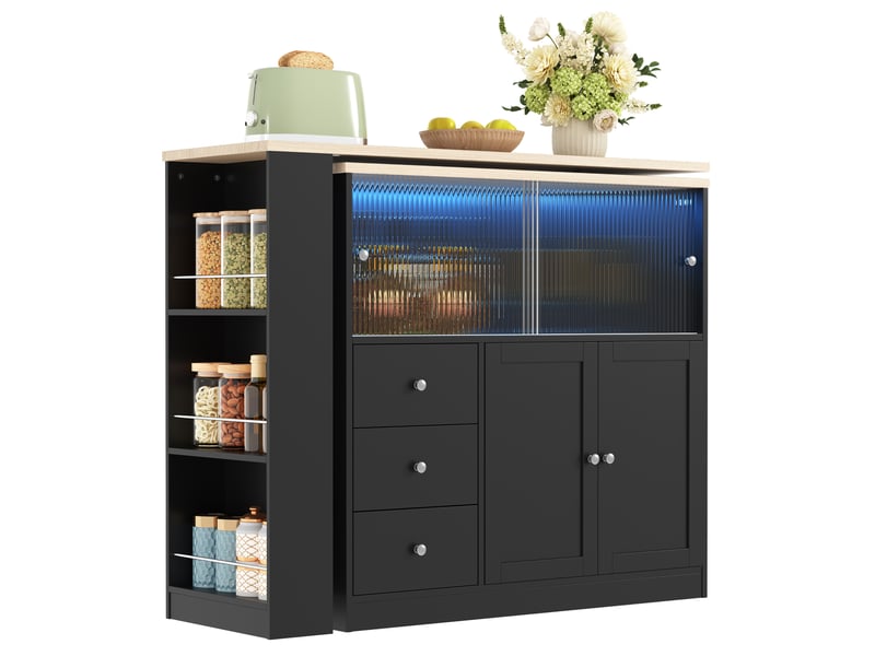  Îlot de cuisine extensible 172x40x96 cm avec rangements en mdf noir  - Conforama D
