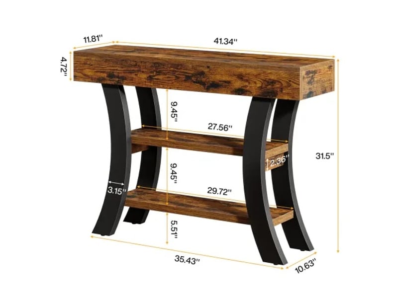  Table console avec étagères en mdf et métal marron rustique et noir 105x30x80 cm  - Conforama C