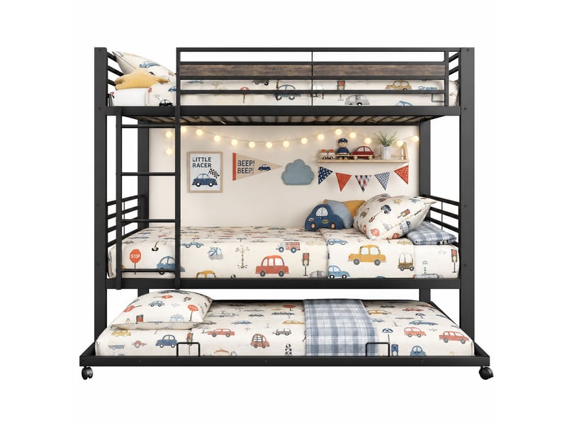 Lits superposés 90 × 200 cm métal noir avec lit gigogne et garde-corps IKSETERA TRADING LTD - Conforama A