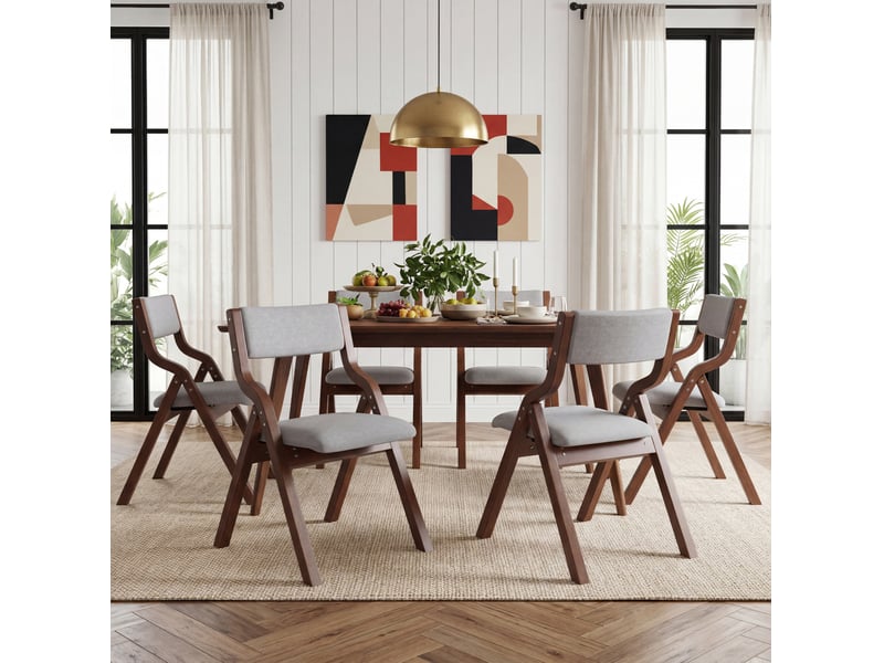 Chaise de salle à manger pliable, lot de 2 avec accoudoirs et rembourrage en bois et lin gris - Conforama D