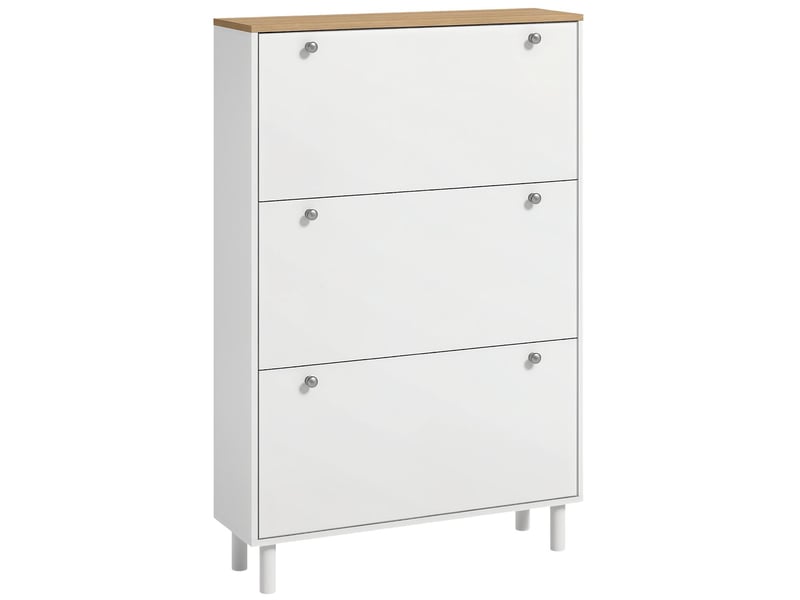  Meuble à chaussures 3 tiroirs rabattables blanc et coloris chêne 80x23,5x121 cm  - Conforama A
