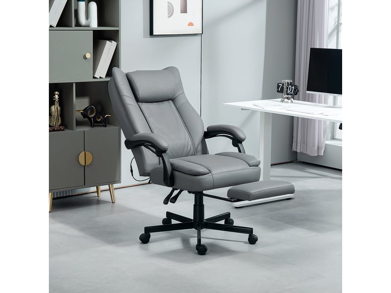  Fauteuil de bureau avec fonction massage, réglable en hauteur, dossier inclinable, rembourré, sur roulettes, gris  - Conforama D