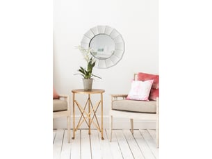 Miroir mural rond amun avec cadre solaire sectoriel argenté