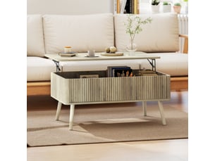 Table basse relevable, table de salon avec 2 compartiments cachés et pieds en pin, chêne, 91 x 56 x 43 cm