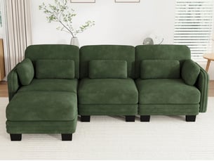 Canapé d'angle gauche fixe <strong>BIQZUYA</strong> <strong></strong> 3 places Tissu Vert