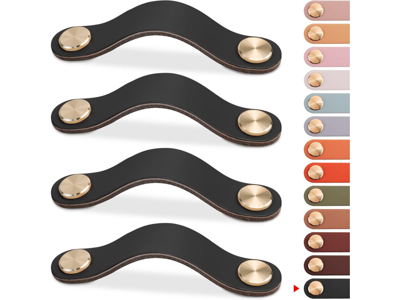  Poignées en cuir pour meubles, boutons de porte d'armoire et de tiroir, pour cuisine et salle de bain (noir, 96 mm)  - Conforama A