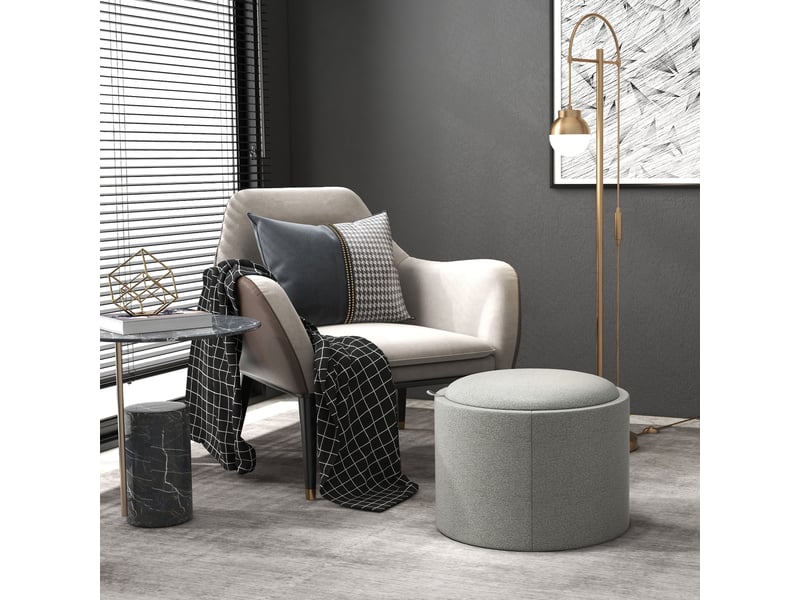  Pouf tabouret rond avec espace de rangement et couvercle rabattable aspect lin gris ø56 x 42 cm pour salon chambre 838-435V80GY - Conforama C