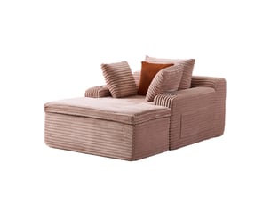 Canapé modulable à poser au sol, effet nuage contemporain, méridienne intégrée, 3 coussins, 63×112×165 cm, rose