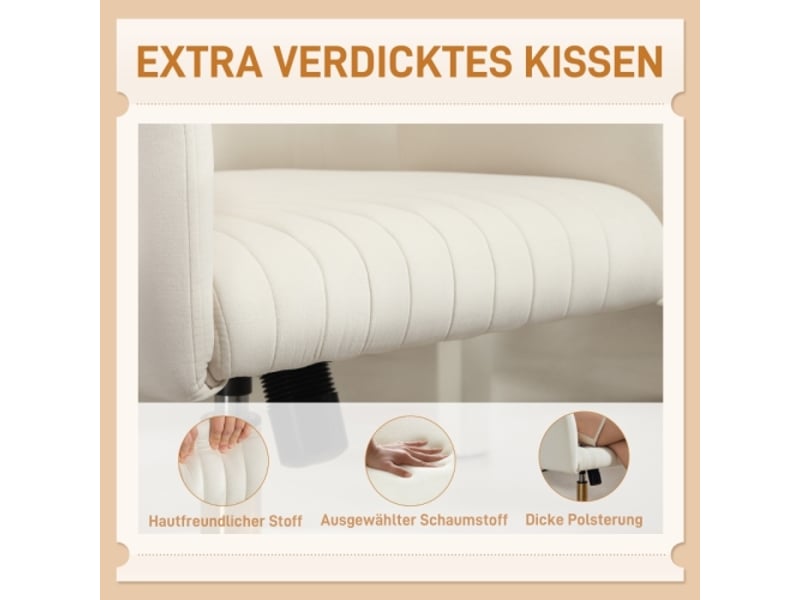 Chaise de bureau à roulettes en velours crème, réglable en hauteur, inclinable, confortable - Conforama E