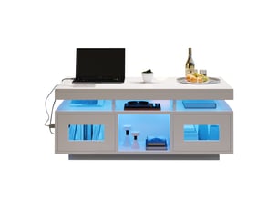 Table basse blanche brillante 100x50x43 cm avec led rgb et prise usb