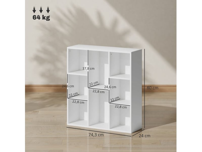  Bibliothèque étagère 74,3 x 24 x 80 cm – blanc – 8 niveaux de rangement modulable pour salon, bureau  - Conforama C