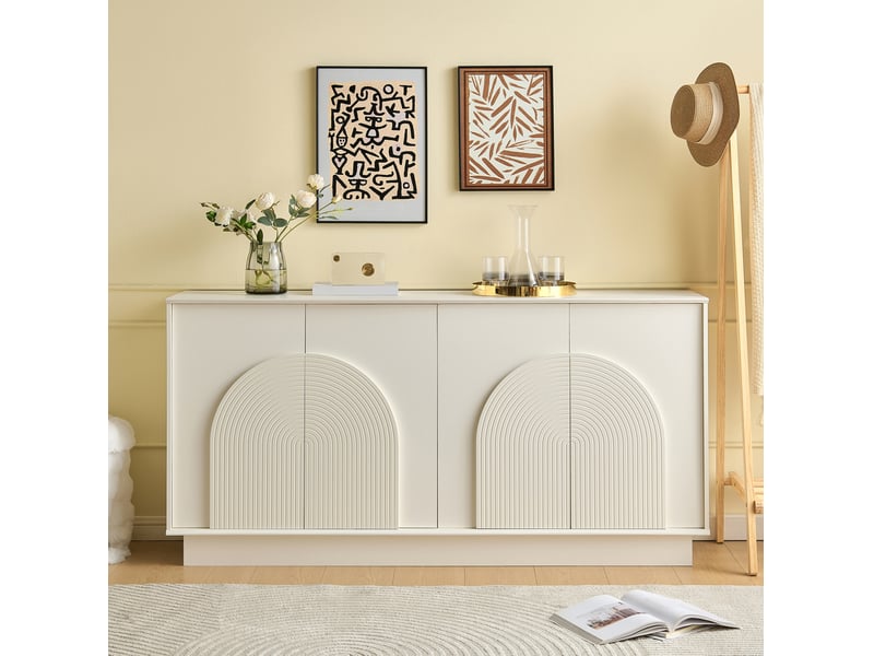  Buffet moderne 160x38x80 cm, 4 portes cintrées, meuble de rangement élégant pour salon et salle à manger, mdf blanc  - Conforama D