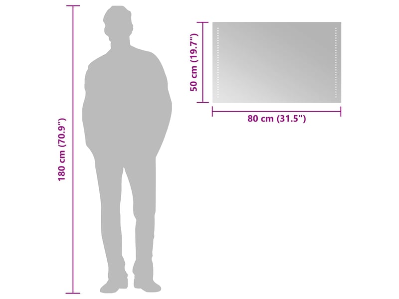  Miroir de salle de bain, miroir de toilette led transparent 80 x 50 cm verre trempé cf62614  - Conforama E