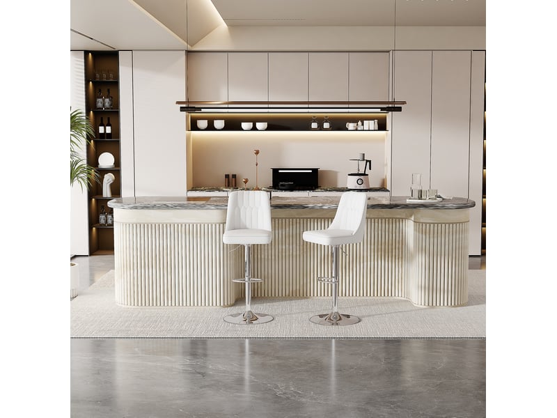  Tabourets de bar 95,5-117,5 cm lot de 2, chaise bar, pivotants 360°, assise pu, métal robuste, cuisine moderne, blanc  - Conforama D