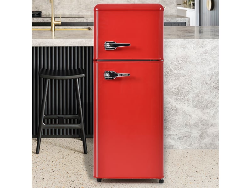 Réfrigérateur double porte rétro 105,5 x 41 x 45,5 cm rouge en plastique, 92 l, congélateur 4 étoiles - Conforama B