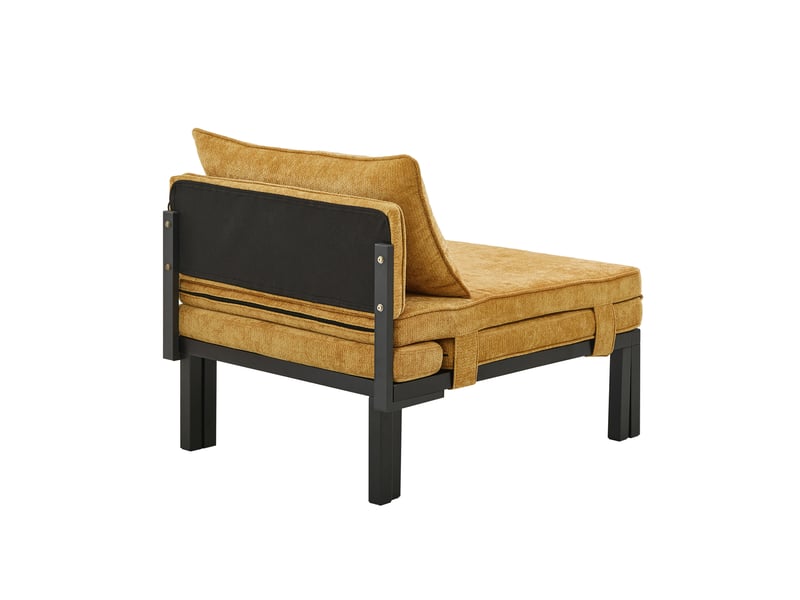 Fauteuil convertible extensible 1 place avec couchage, coussin et ports usb type-c en velours jaune  - Conforama A