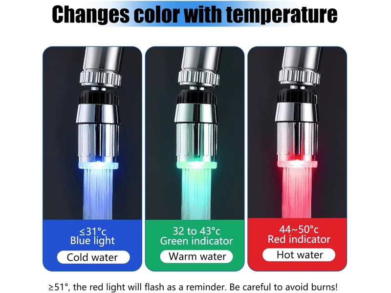 Robinet lumineux led 3 couleur, 360 degrés robinets à capteur à changement à température contrôlée tricolore, accessoires ZPB502431 - Conforama B