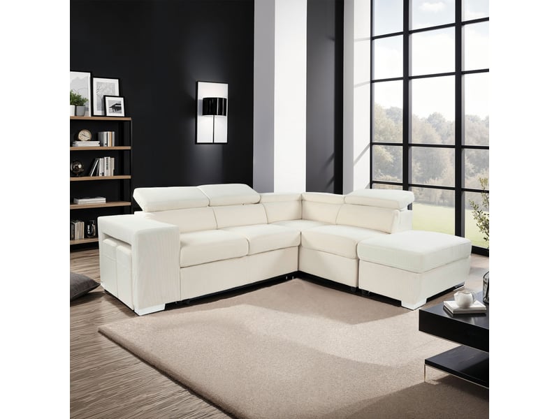  Canapé d'angle à droite convertible 7 places velours beige - sven  - Conforama A