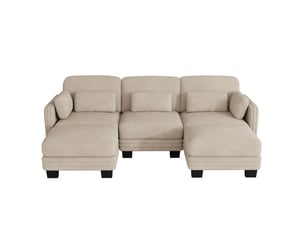 Canapé modulaire en u 3 places 253x143x88 cm avec 2 poufs, confort multicouche, montage facile, chenille café clair