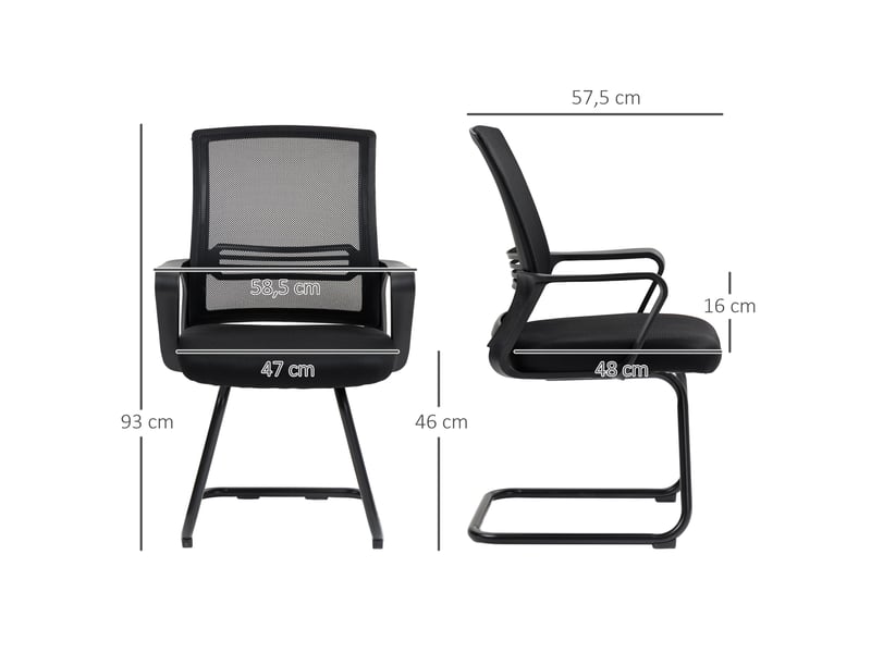  Chaise de bureau ergonomique en maille avec mousse pieds métalliques base luge noire  - Conforama C