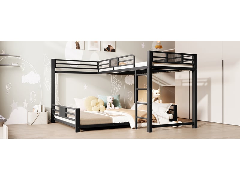  Lit superposé en l 90 × 200/140 × 200 cm, structure métal, noir  - Conforama B