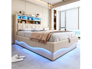 Lit 2 places 140x200 cm <strong>BEAUNIV</strong> <strong></strong> coloris beige