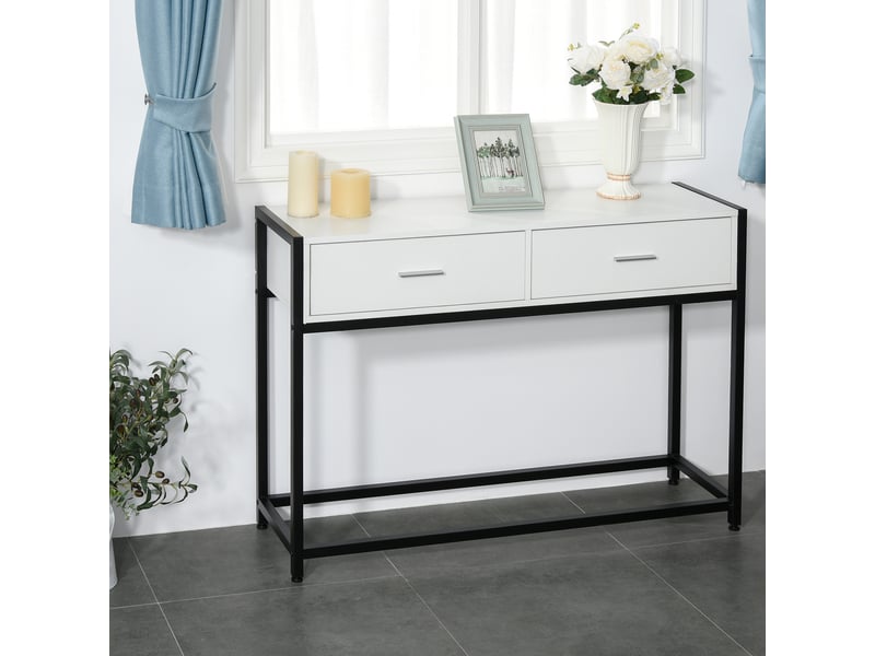  Console moderne avec 2 tiroirs et pieds réglables pour salon, 120 x 34 x 81 cm, noir et blanc  - Conforama C