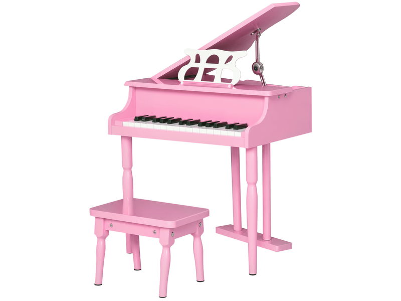  Piano à queue enfant en bois piano enfant clavier de piano 30 touches - tabouret et pupitre inlus - instrument de musique - mdf rose  - Conforama A