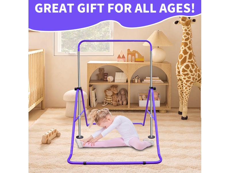  Barre de gymnastique pliable réglable enfant violette, 5 hauteurs et anneaux, pour entraînement à domicile  - Conforama E