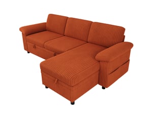 Canapé d'angle droit convertible <strong>MODENUIT </strong> <strong></strong> 3 places Velours côtelé orange avec coffre de rangement