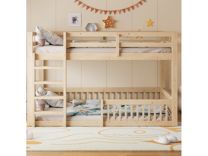  Lit superposé, 160 x 200 cm, avec barrières de sécurité en, coloris, matelas non inclus, bois et mdf, coloris naturel  - Conforama D