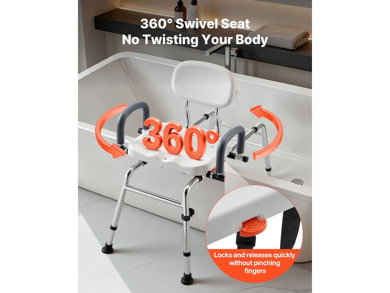Vevor chaise de baignoire coulissante, siege de transfert pour baignoire pivotant, capacite 180 kg, accoudoirs et dossier, pour adultes, personnes âgees et handicapes, hauteur et largeur reglables - Conforama C