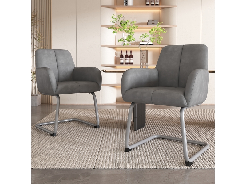  Lot de 4 chaises salle à manger, gris, dossier élevé confortable, pieds métal solides, avec accoudoirs  - Conforama D