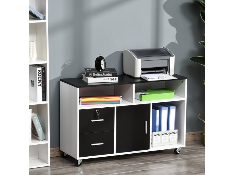  Meuble bureau auxiliaire, classeur roulettes, étagèrestiroirs, multifonctionnel, 100x35x65 cm, noirblanc.  - Conforama D